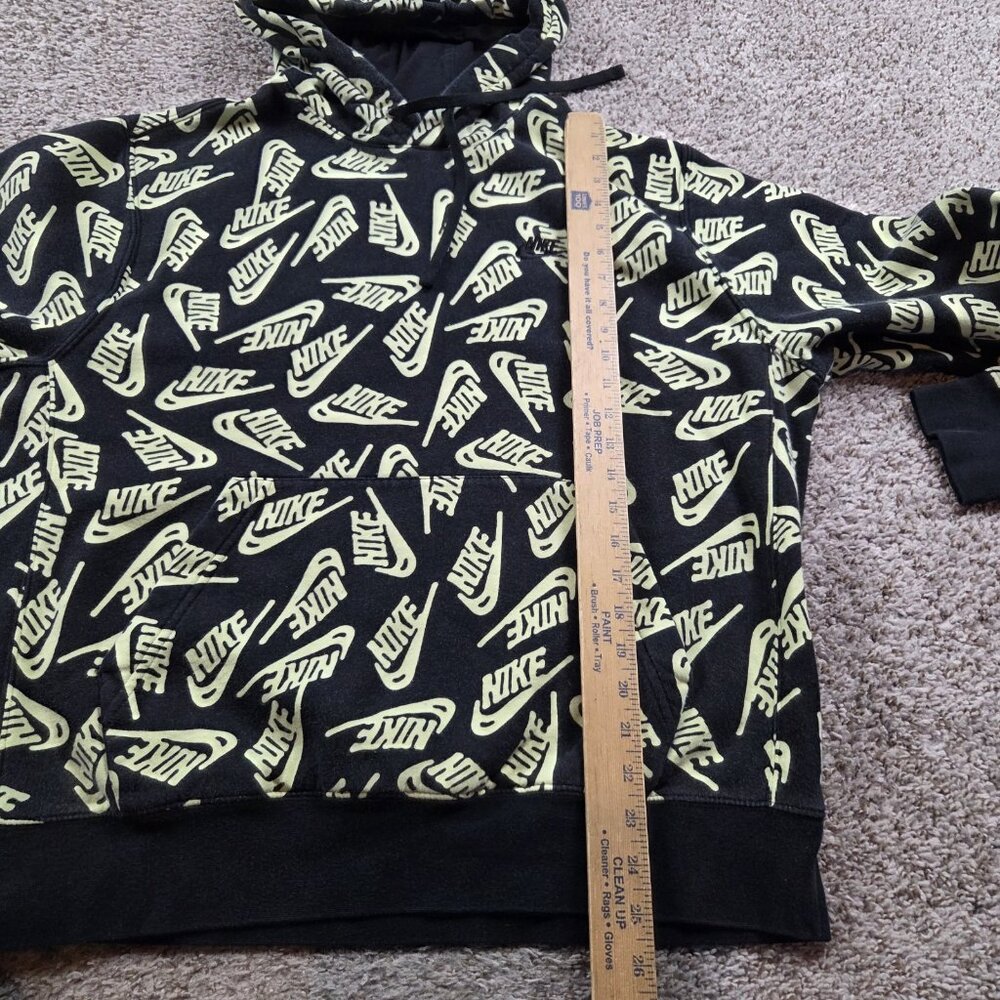 Nike Hoodie Mens Large Black Yellow Neon All Over Print Logo Pullover Fleece - Picture 5 of 8